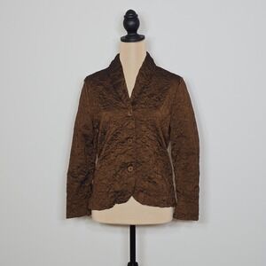 Y2K Nicole Miller Collection Bronze Crinkle Textured Blazer Jacket Made in USA L